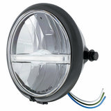 Black 5 3/4" Motorcycle Headlight 9 LED Bulb w/White LED Light Bar - Side Mount