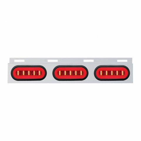 Stainless Top Mud Flap Bracket w/ Three 22 LED 6" Oval GLO Lights & Grommet - Red LED/Clear Lens