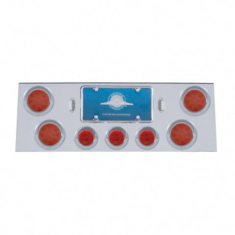 Stainless Rear Center Panel w/ Four 12 LED 4" Reflector Lights & Three 13 LED 2 1/2" Lights & Visors - Red LED/Red Lens