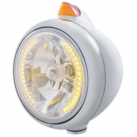 Chrome Guide 682-C Headlight H4 w/ Amber LED & Original Style LED Signal - Amber Lens