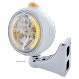 Chrome Guide 682-C Headlight H4 w/ Amber LED & Dual Mode LED Signal - Amber Lens