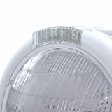 Stainless Steel Classic Half Moon Headlight 6014 Bulb & LED Turn Signal - Clear Lens