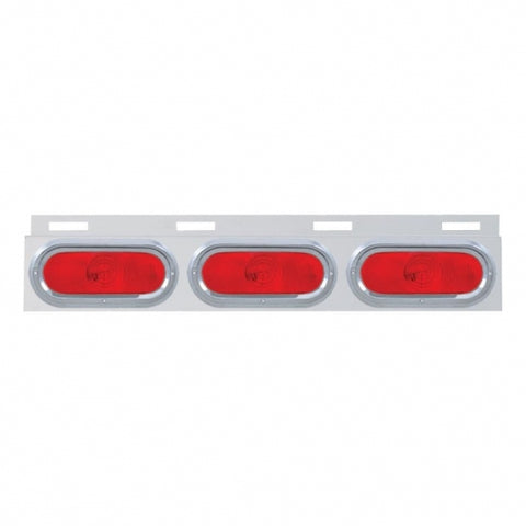 Stainless Top Mud Flap Plate w/ 3 Oval Lights & Visor - Red Lens