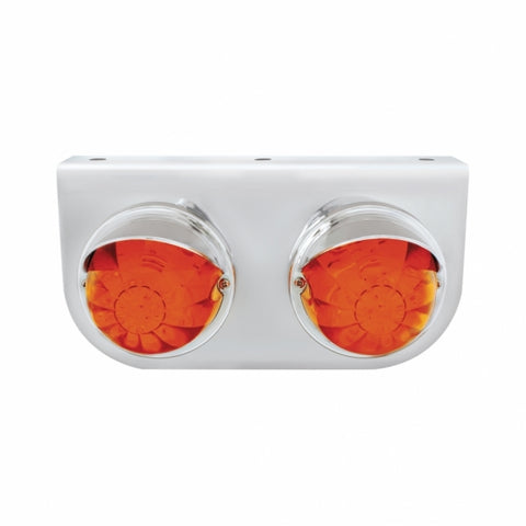 Stainless Light Bracket w/ Two 17 LED Dual Function Watermelon Lights & Visors - Amber LED/Dark Amber Lens