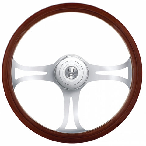18" Blade Style Wood Steering Wheel For 2006+ Peterbilt & 2003+ Kenworth Trucks