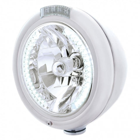 Chrome Classic Headlight H4 w/34 White LED & Dual Mode LED Signal - Clear Lens