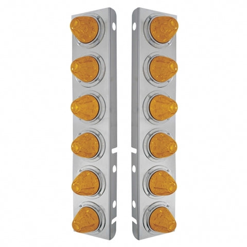 Peterbilt Front Air Cleaner Kit w/ 12 Medium Watermelon LED Lights & Bezel - Amber LED/Amber Lens