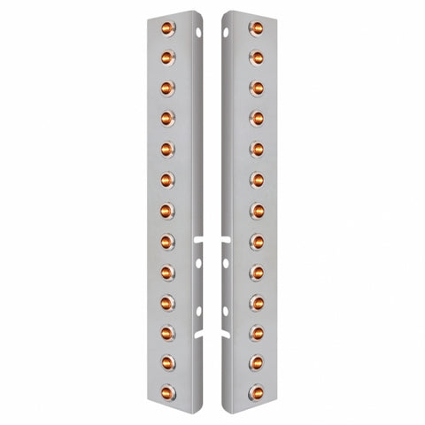 Peterbilt Stainless Front Air Cleaner Bracket w/ Twenty Six 3 LED Mini Lights & Stainless Bezels - Amber LED/Amber Lens