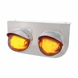Stainless Light Bracket w/ Two 9 LED Dual Function "GLO" Watermelon Lights & Visors - Amber LED/ Clear Lens
