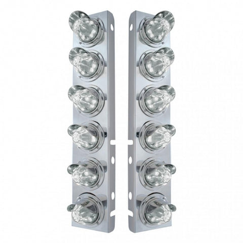 Peterbilt Stainless Front Air Cleaner Bracket w/ Twelve 11 LED Watermelon Lights & Visors - Amber LED/Clear Lens