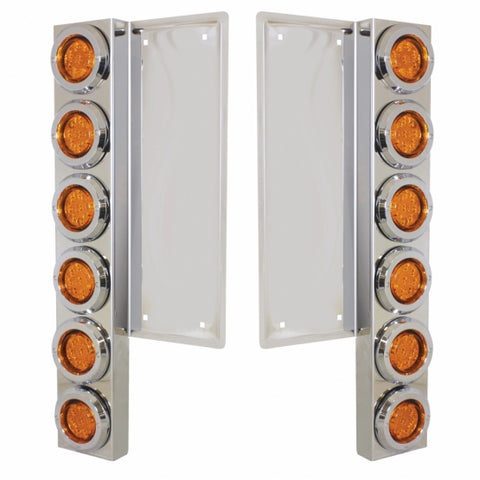 Freightliner Stainless Front Air Cleaner Bracket w/ Twelve 9 LED 2" Reflector Lights & Bezels - Amber LED/Amber Lens