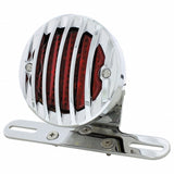 Motorcycle LED Rear Fender Tail Light with Chrome Grille Bezel - Red Lens