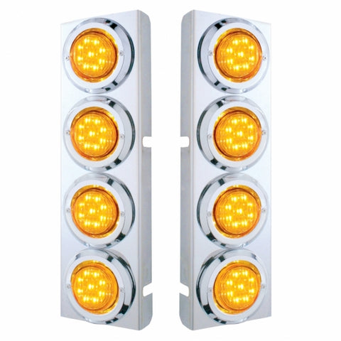 Peterbilt Stainless Front Air Cleaner Bracket w/ Eight 9 LED 2" Lights & Bezels - Amber LED/Amber Lens