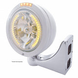 Stainless Steel Bullet Classic Headlight H4 w/ Amber LED & Dual Mode LED Signal - Clear Lens