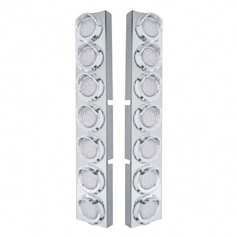 Kenworth Stainless Front Air Cleaner Bracket w/ Fourteen 9 LED 2" Lights & Visors - Amber LED/Clear Lens
