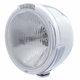 Stainless Steel Classic Half Moon Headlight H4 Bulb & LED Turn Signal - Clear Lens