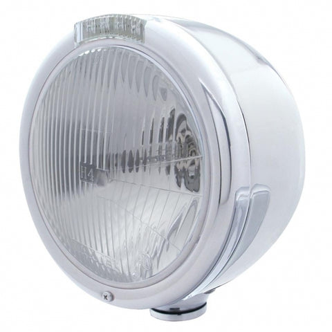 Stainless Steel Classic Half Moon Headlight H4 Bulb & LED Turn Signal - Clear Lens