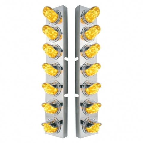 Kenworth Stainless Front Air Cleaner Bracket w/ Fourteen 11 LED Watermelon Lights & Visors - Amber LED/Amber Lens