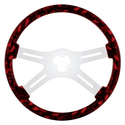 18" Skull Steering Wheel with Hydro-dip Finish Wood - Red