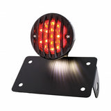 Motorcycle LED "Bobber" Style Horizontal Tail Light w/Black Grille Bezel-Red Lens