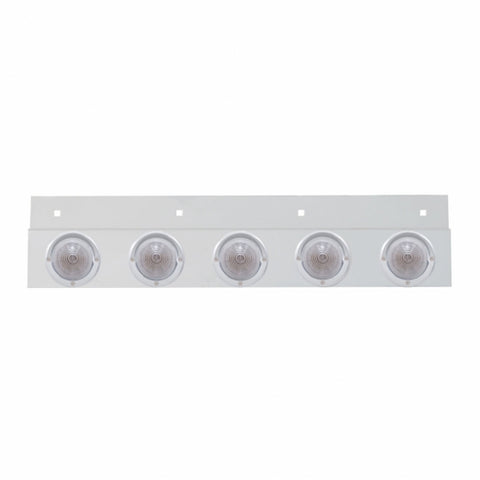 Stainless Top Mud Flap Plate w/ Five 9 LED 2" Beehive Lights & Visors - Red LED/Clear Lens