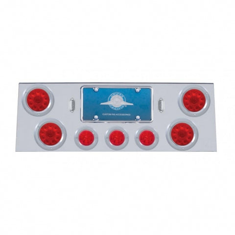 Stainless Rear Center Panel w/ Four 10 LED 4" Lights & Three 13 LED 2 1/2" Beehive Lights & Bezels - Red LED/Red Lens