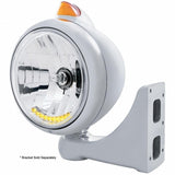 Chrome Guide 682-C Headlight H4 w/ 10 Amber LED & Original Style Turn - Amber Lens