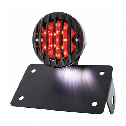 Motorcycle LED "Bobber" Style Horizontal Tail Light w/Black Grille Bezel-Smoke Lens