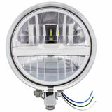 Chrome 5 3/4" Motorcycle Headlight 8 LED Bulb w/Silver Bar - Bottom Mount