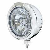 SS Classic Embossed Stripe Headlight H4 w/White LED & Dual Mode LED Signal -Clear Lens