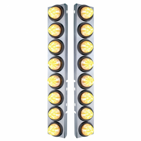 Peterbilt Stainless Front Air Cleaner Bracket w/ Sixteen 9 LED 2" Beehive Lights & Grommets - Amber LED/Clear Lens