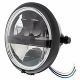 Black 5 3/4" Motorcycle Headlight 8 LED Blackout Bulb w/Black Bar - Side Mount