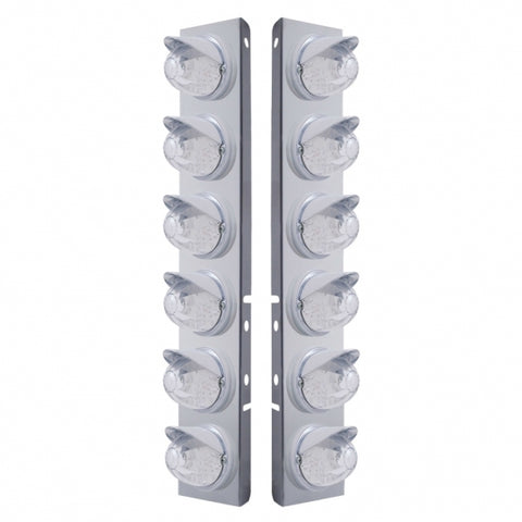 Peterbilt Stainless Front Air Cleaner Bracket w/ Twelve 17 LED Dual Function Watermelon Lights & Visors - Amber LED/Clear Lens