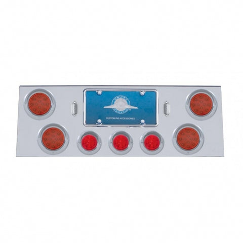 Stainless Rear Center Panel w/ Four 12 LED 4" Reflector Lights & Three 13 LED 2 1/2" Beehive Lights & Visors - Red LED/Red Lens