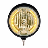 Black "Billet" Style Groove Headlight w/ Visor H4 Bulb w/ 34 Amber LED