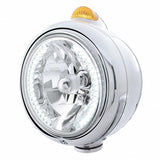 Stainless Steel Guide 682-C Headlight H4 w/ White LED & Dual Mode LED Signal - Amber Lens