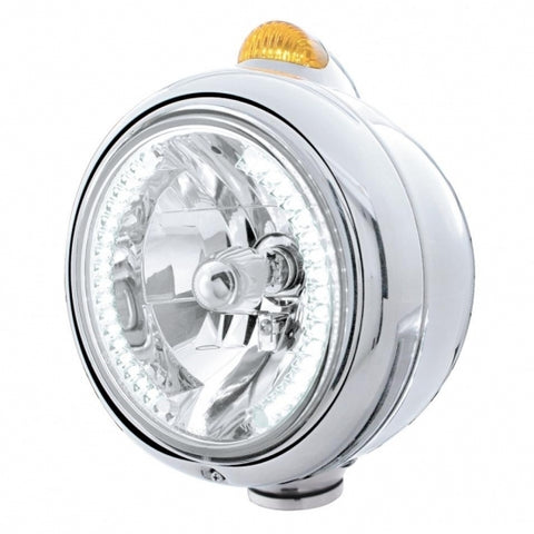 Stainless Steel Guide 682-C Headlight H4 w/ White LED & Dual Mode LED Signal - Amber Lens