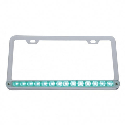 Chrome License Frame w/ 14 LED 12" Light Bar - Green LED/Clear Lens