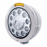 Stainless Bullet Classic Headlight 11 LED Bulb w/ Dual Mode LED Signal - Amber Lens
