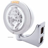Stainless Steel Classic Headlight H4 w/34 White LED & Signal - Clear Lens