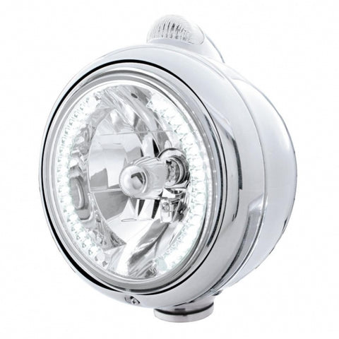 Stainless Steel Guide 682-C Headlight H4 w/ White LED & LED Signal - Clear Lens