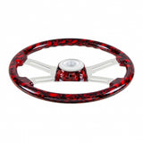 18" 4 Spoke Skull Steering Wheel With Matching Skull Horn Bezel - Red