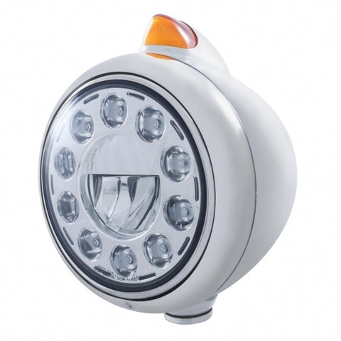 Stainless Steel Guide 682-C Headlight 11 LED Bulb & Original Style LED Signal - Amber Lens
