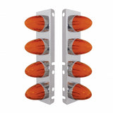 Peterbilt Stainless Front Air Cleaner Bracket w/ Eight 9 LED Dual Function "GLO" Watermelon Lights & Bezels - Amber LED/Amber Lens