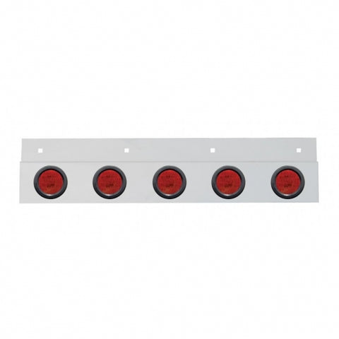 Stainless Top Mud Flap Plate w/ Five 9 LED 2" Lights & Grommets - Red LED/Red Lens