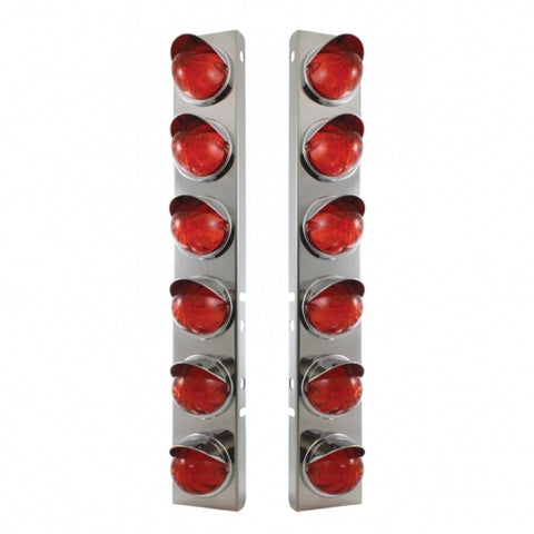 Peterbilt Stainless Front Air Cleaner Bracket w/ Twelve 17 LED Watermelon Lights & Visors - Amber LED/Dark Amber Lens