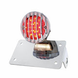 Motorcycle LED "Bobber" Style Horizontal Tail Light w/Chrome Grille Bezel-Red Lens