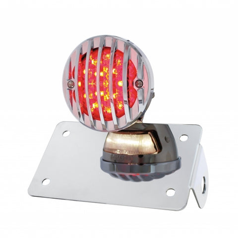 Motorcycle LED "Bobber" Style Horizontal Tail Light w/Chrome Grille Bezel-Red Lens