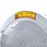 Stainless Steel Bullet Classic Headlight 6014 Bulb & LED Turn Signal - Amber Lens