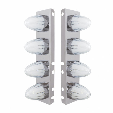 Peterbilt Stainless Front Air Cleaner Bracket w/ Eight 9 LED Dual Function "GLO" Watermelon Lights & Bezels - Amber LED/Clear Lens